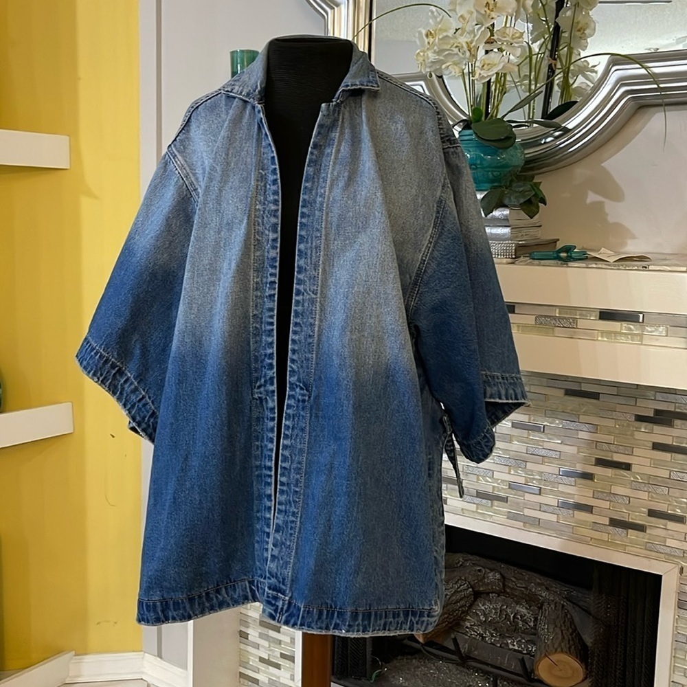 Ashley Stewart denim open cardigan with ties on the sides size 14/16